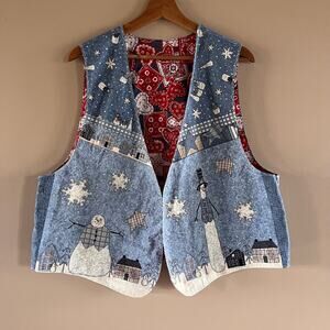 Vintage Reversible Vest Christmas x Valentine Hearts Grandma Vest VTG Grannycore